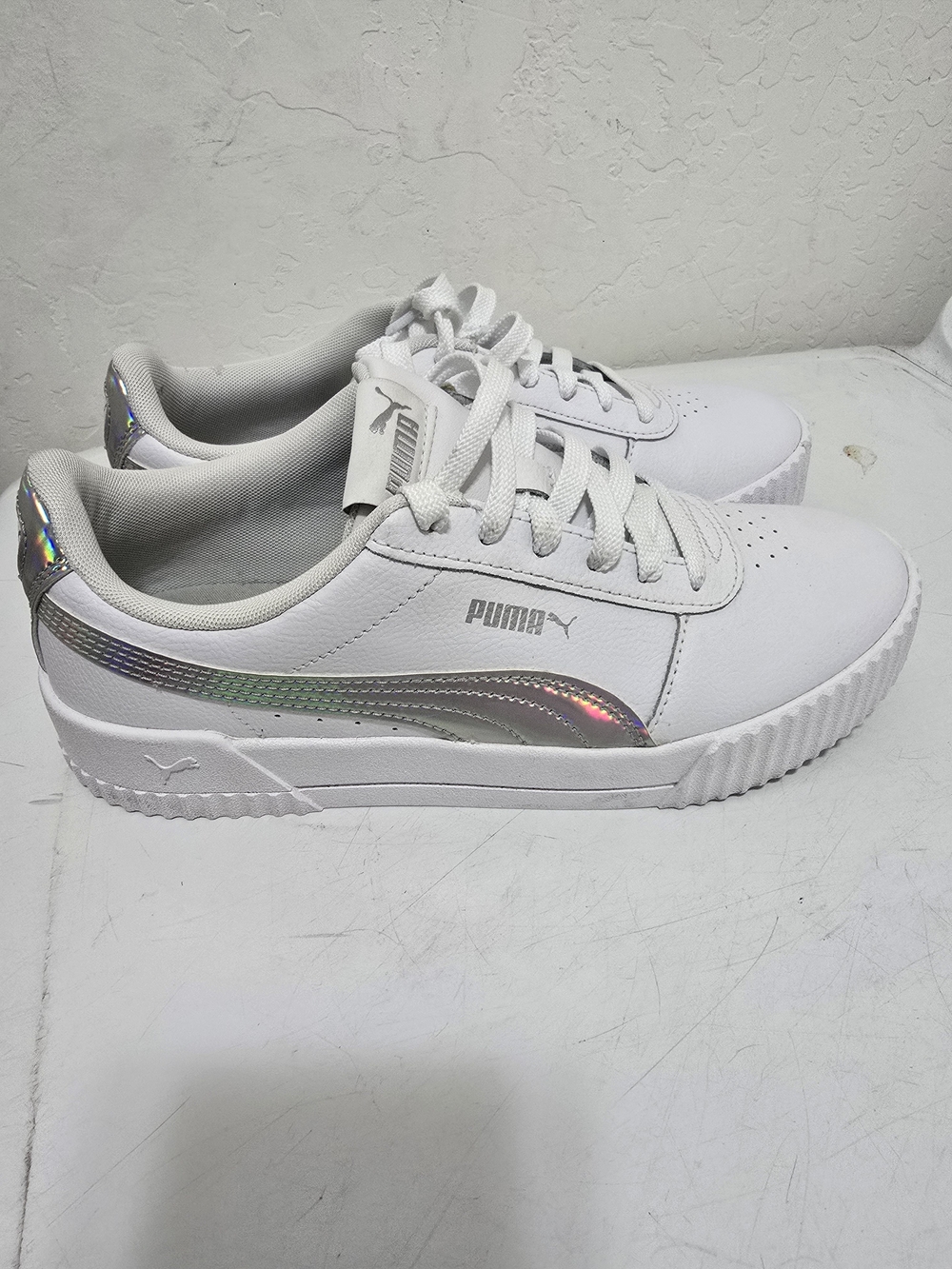 Puma Kids White Sneakers with Holographic Accent